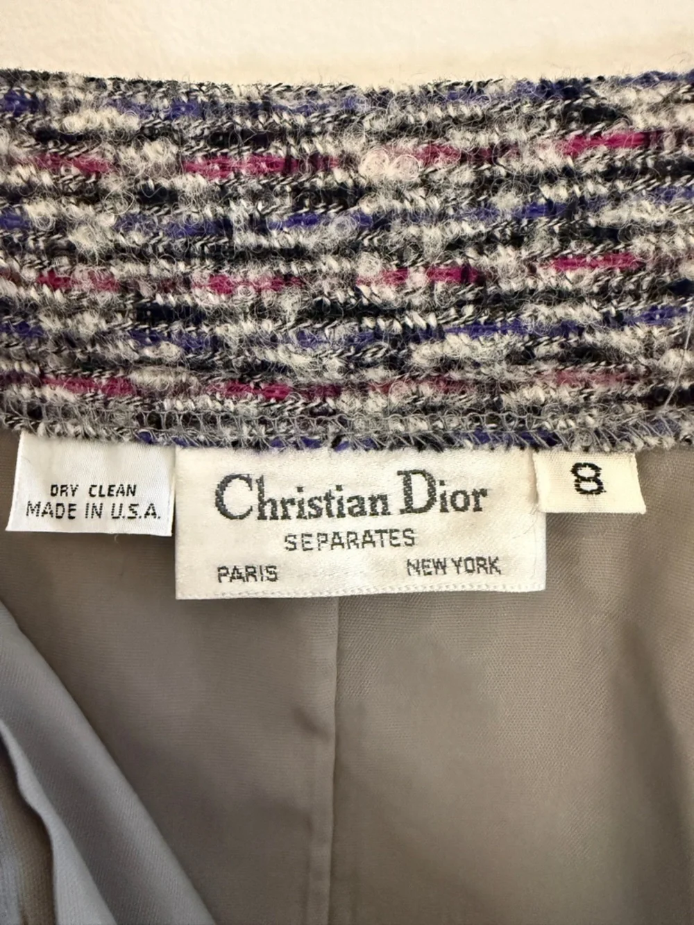 Christian Dior Vintage Women’s A-Line Midi Tweed Wool Gray Pleated Skirt Size 8 - Picture 8 of 8